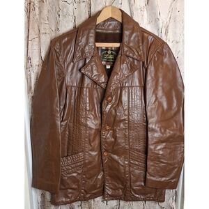 Vintage 70s Men's Genuine Leather Brown‎ Jacket removable warm liner Size 40 (M)